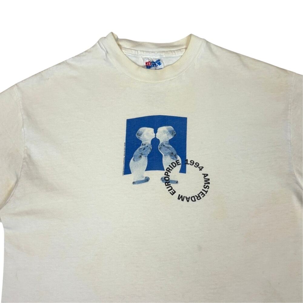 Vintage 1994 Euro Pride Amsterdam LGBTQ T Shirt Men's Medium Gay Baby Kiss